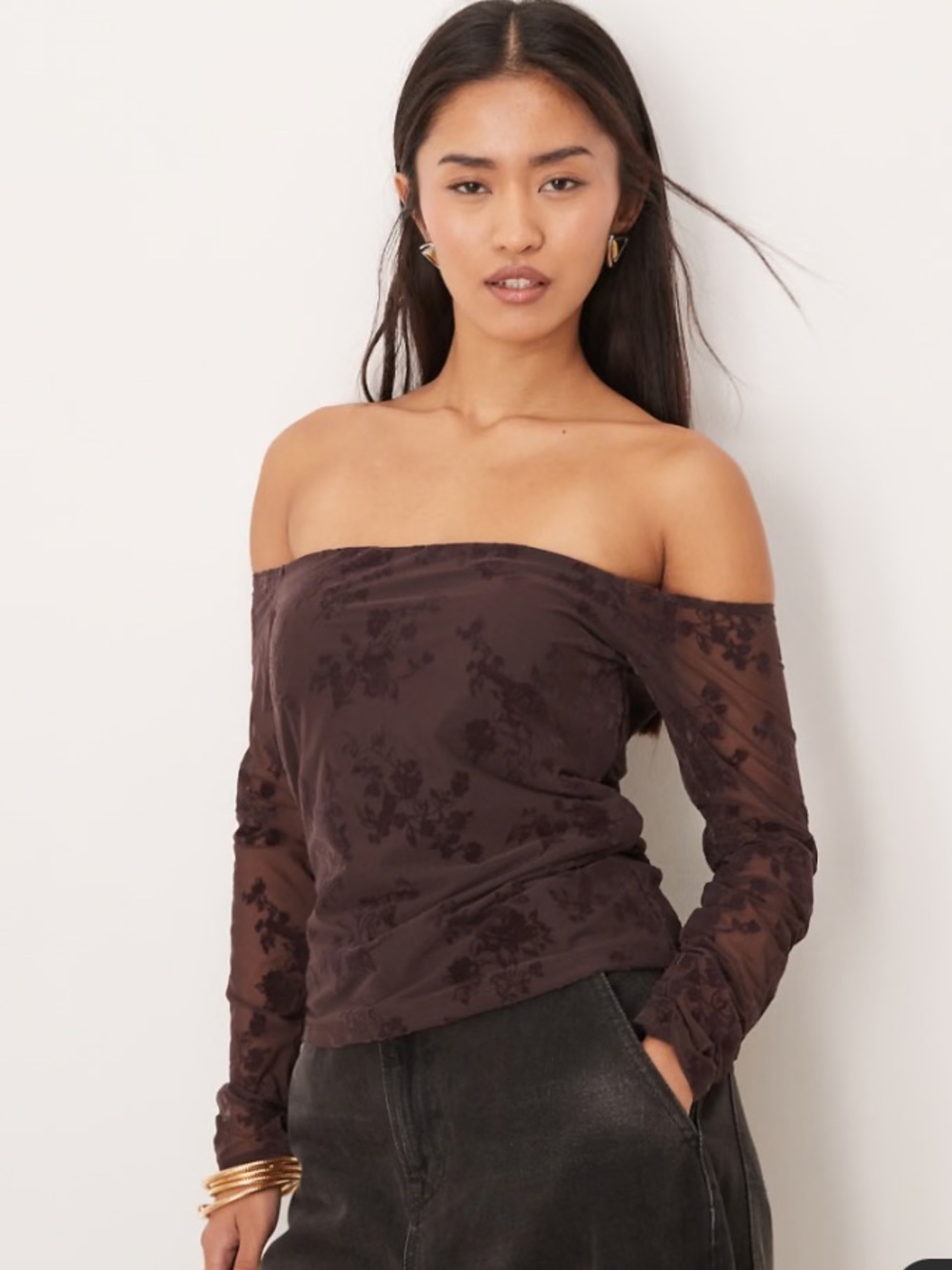Abercrombie & Fitch NWT off the shoulder bra free lace velvet burnout Size Small